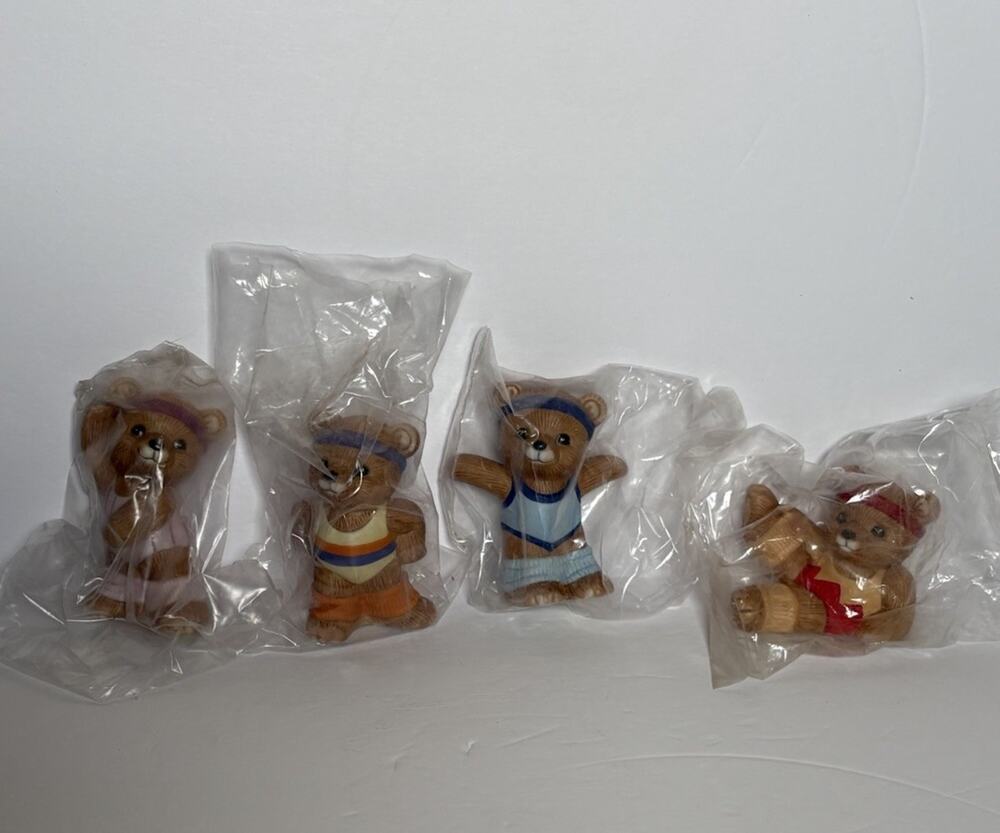 HOMCO Teddy Bear Figurines Aerobics Leotards Leg Warmers #1448 Vintage Lot of 4